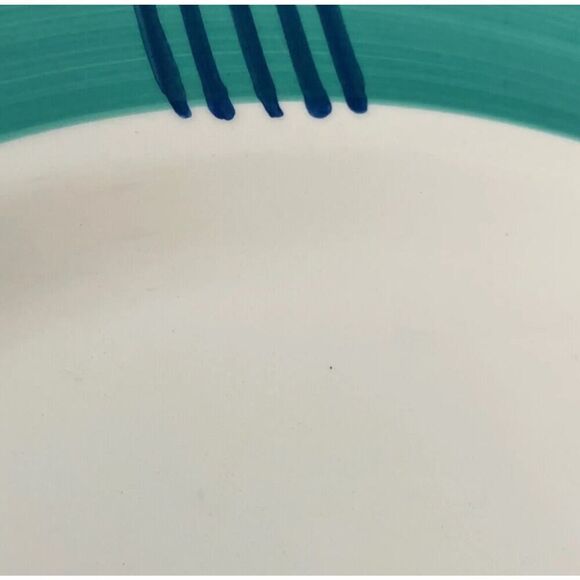 Pier 1 Dinner Plate Full Set X6 Green Band Blue Stripes Serveware Decor Dining - Picture 2 of 12